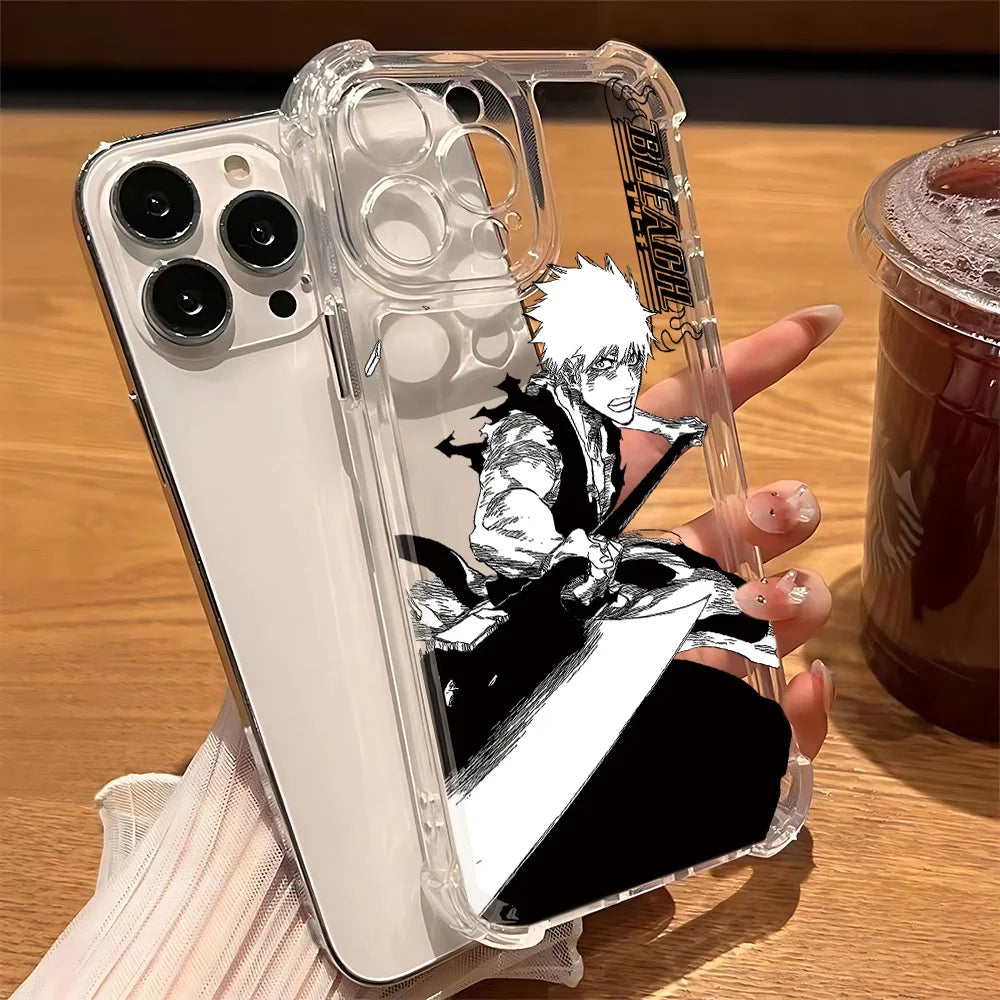 Anime Cool BLEACHS Phone Case For iPhone 16e 16 15 14 13 12 11 Mini Pro Max X XR XSMax 7 8 Plus Anti Fall Transparent Cover