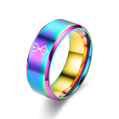 Anime Peripheral Berserk Ring Commemorative Fashion Simple 7 Colors Cool Laser Stainless Steel Ring Men Women Jewelry