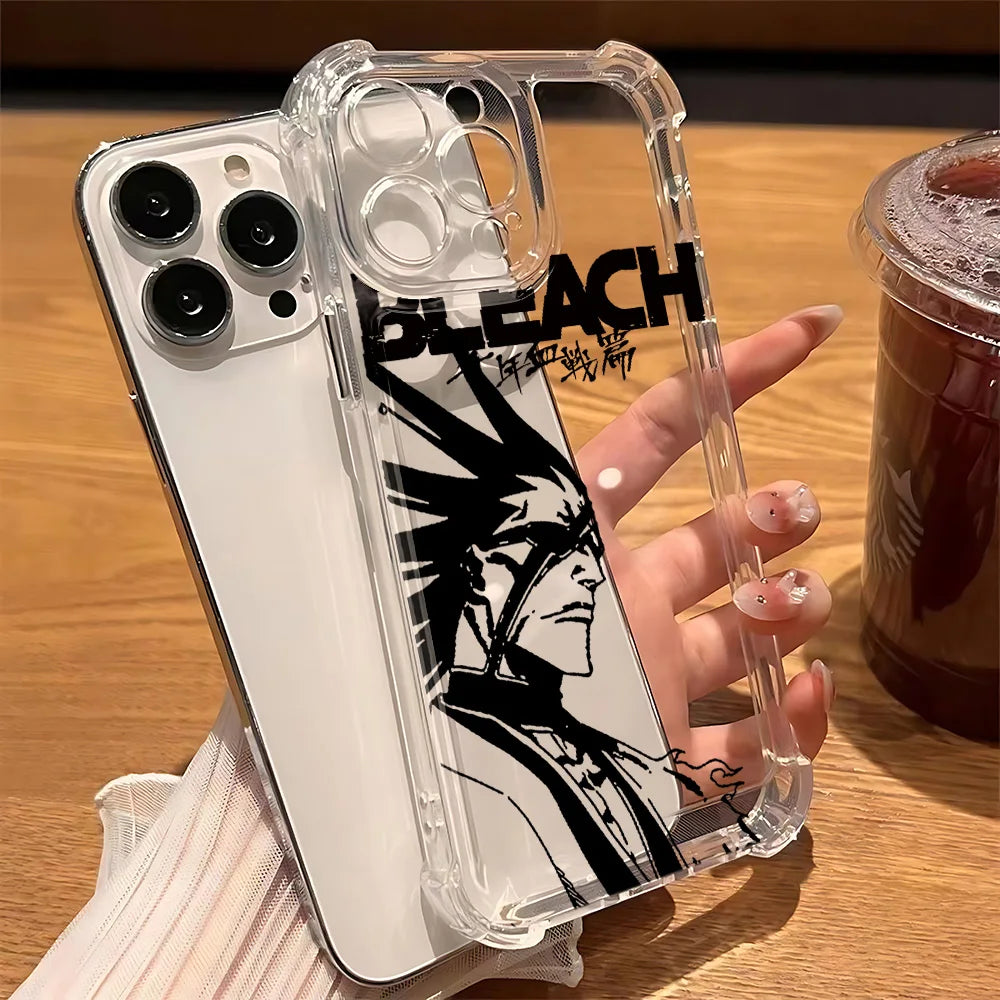 Anime Cool BLEACHS Phone Case For iPhone 16e 16 15 14 13 12 11 Mini Pro Max X XR XSMax 7 8 Plus Anti Fall Transparent Cover