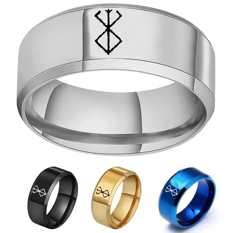 Anime Peripheral Berserk Ring Commemorative Fashion Simple 7 Colors Cool Laser Stainless Steel Ring Men Women Jewelry