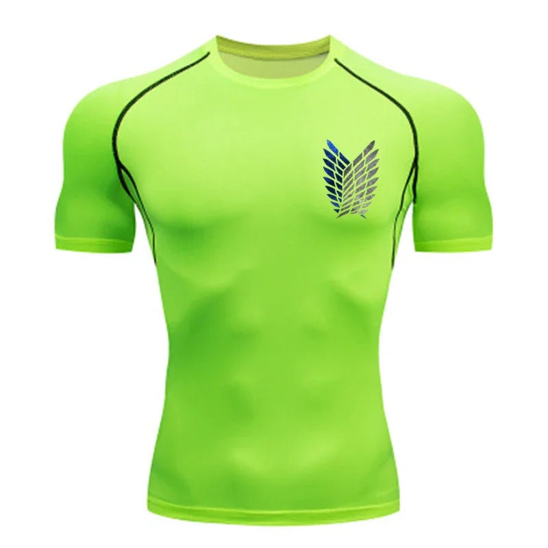 Anime Attack Compression Tshirt Men Fitness Tight Short Sleeve Sport Top Gym Sportswear Quick Dry Training Jogging Tee Shirt